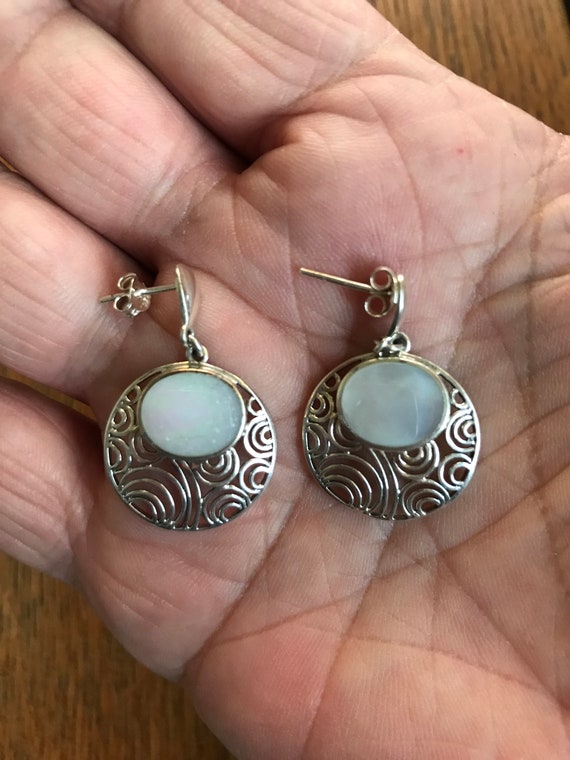 Sterling Silver and Mother of Pearl Dangle Earrin… - image 4