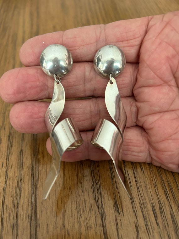 Modern Sterling Silver Spiral Dangle Earrings - image 2