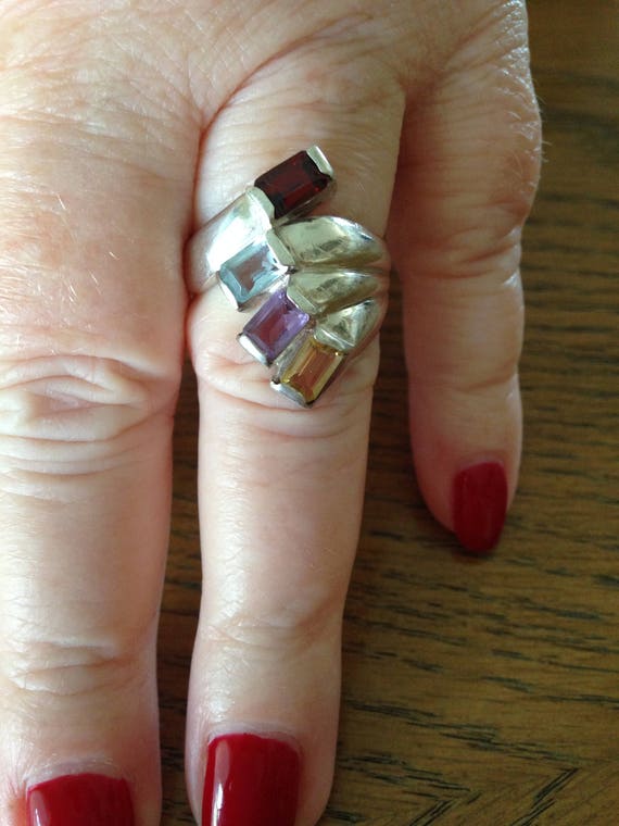 Topaz, Garnet and Amethyst Sterling Silver Ring, … - image 2