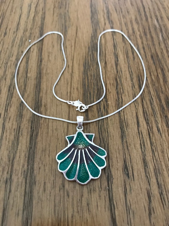 Sterling Silver and Enamel Pendant Necklace, 16” - image 1