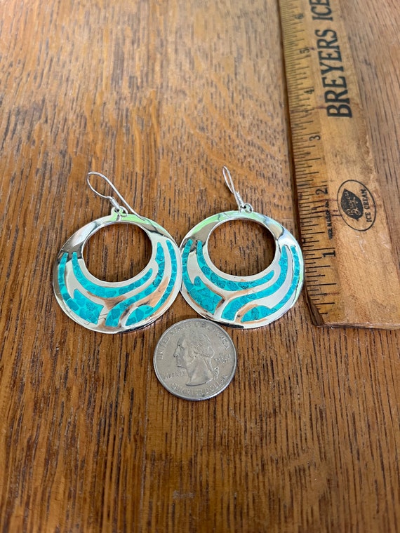 Sterling Silver and Turquoise Inlay Dangle Earrin… - image 2