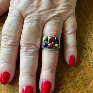 Sterling Silver Lapis lazuli, Gaspeite, and Red Jasper Ring, 7