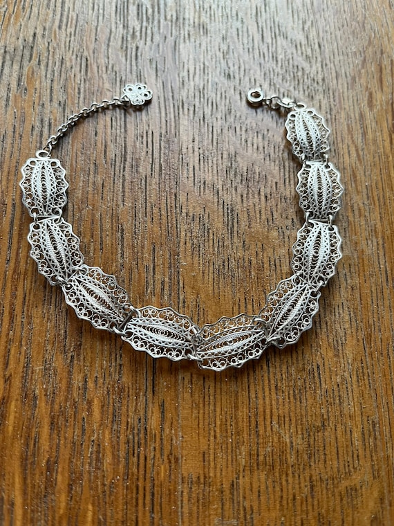 900 Fine Silver Filagree Link Bracelet, 8 1/2”