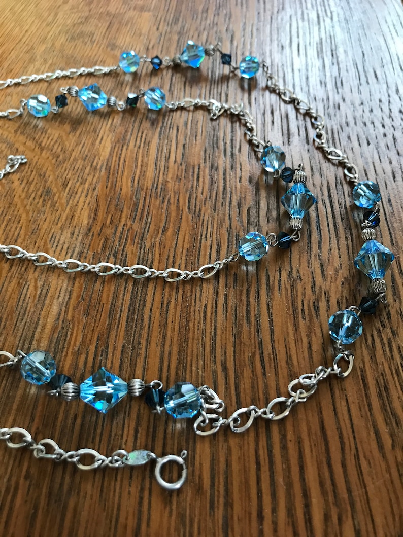 Sterling Silver and Blue Crystal Necklace 48\u201d