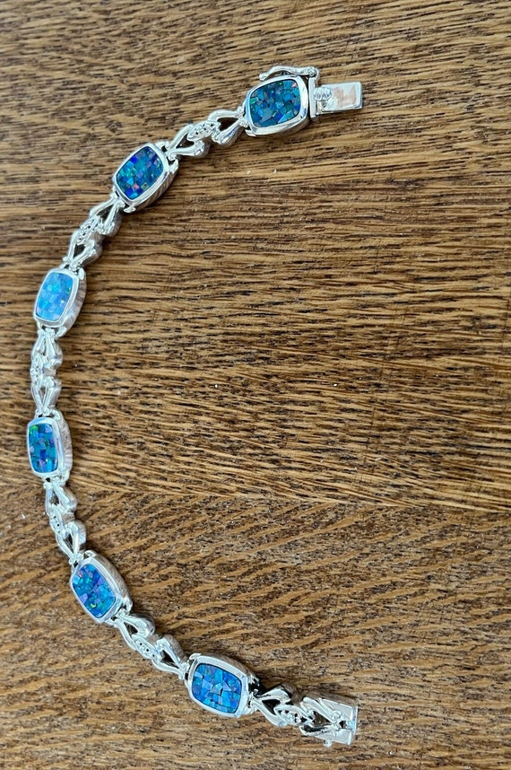 Sterling Silver and Opal Link Bracelet, 7 1/4” - image 5