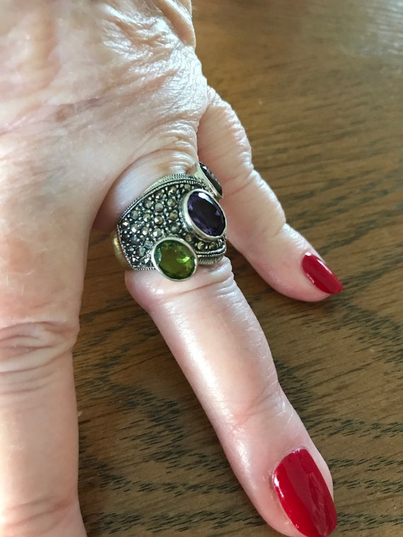 Sterling Silver Amethyst Peridot and Citrine Ring… - image 3