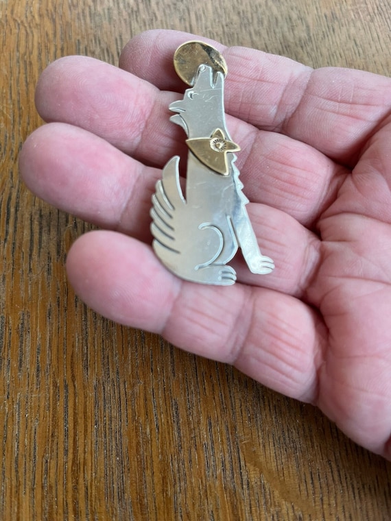 Navajo Sterling Silver and Brass Wolf Pin