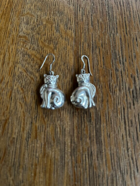 Sterling Silver Cat Dangling Earrings - image 1