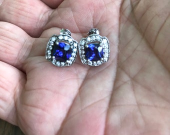 Sterling Silver Tanzanite and White zircon Stud Earrings