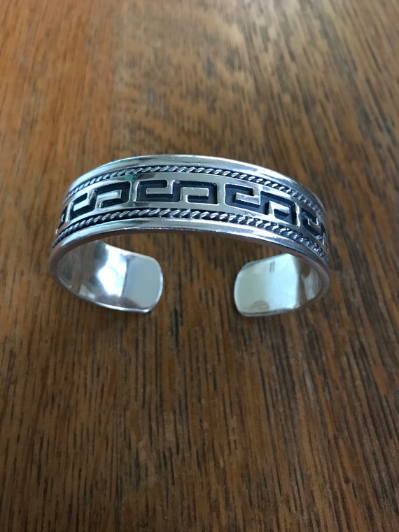 Sterling Silver Cuff Bracelet with Greek Key Desi… - image 3