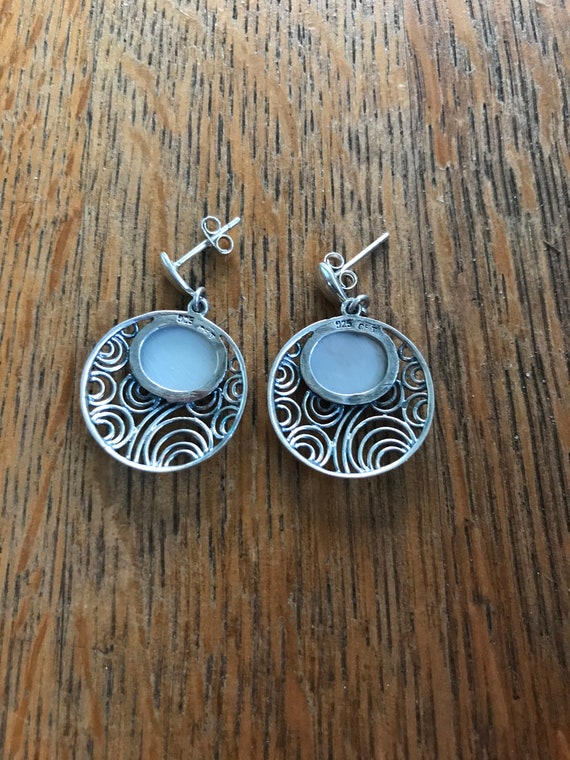 Sterling Silver and Mother of Pearl Dangle Earrin… - image 3