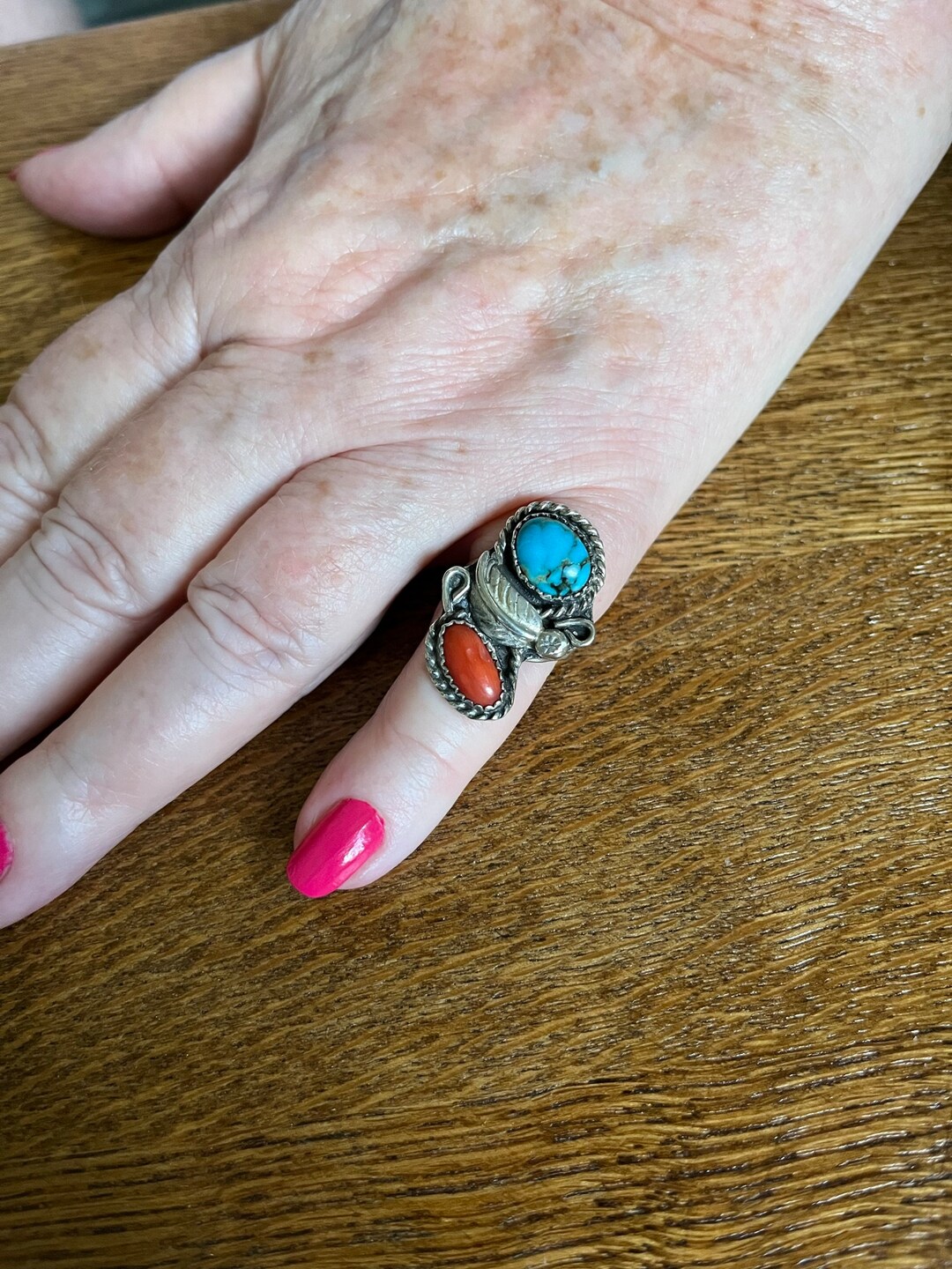 Vintage Old Pawn Native American Sterling Silver Malachite Ring Size 7 3/4