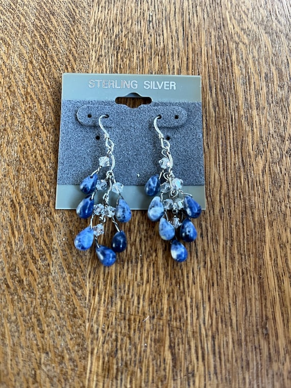 Sterling Silver and Lapis Beaded Dangle Earrings