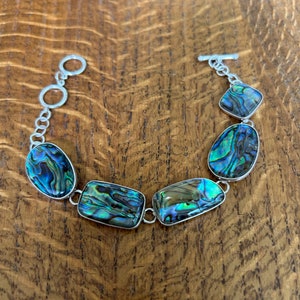 Sterling Silver and Abalone Link Bracelet
