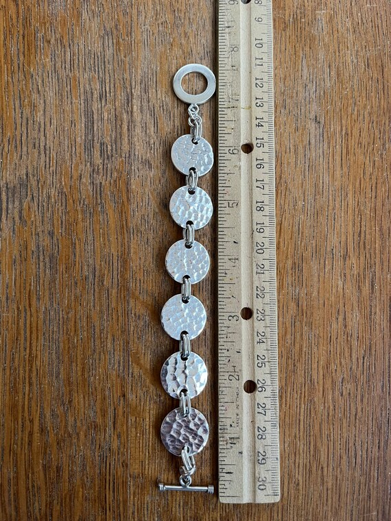 Sterling Silver Hammered Circle Link Bracelet 7 1… - image 2
