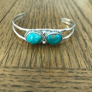 Old Pawn Silver and Turquoise Cuff Bracelet 7”