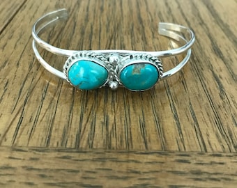 Old Pawn Silver and Turquoise Cuff Bracelet 7”