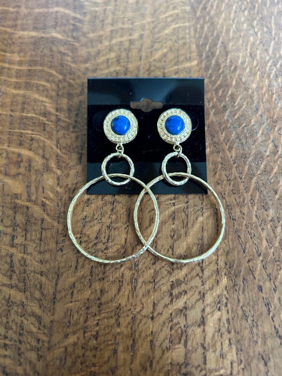 Gold Sterling Silver and Lapis lazuli Dangle Earri