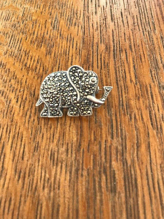 Sterling Silver and Marcasite Elephant Pin or Broo