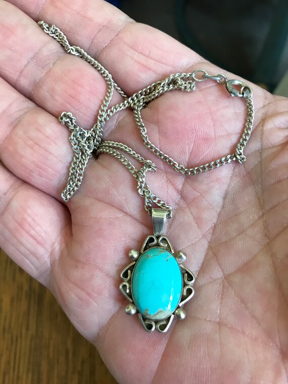 Sterling Silver and Turquoise Pendant 20” Necklace - image 3