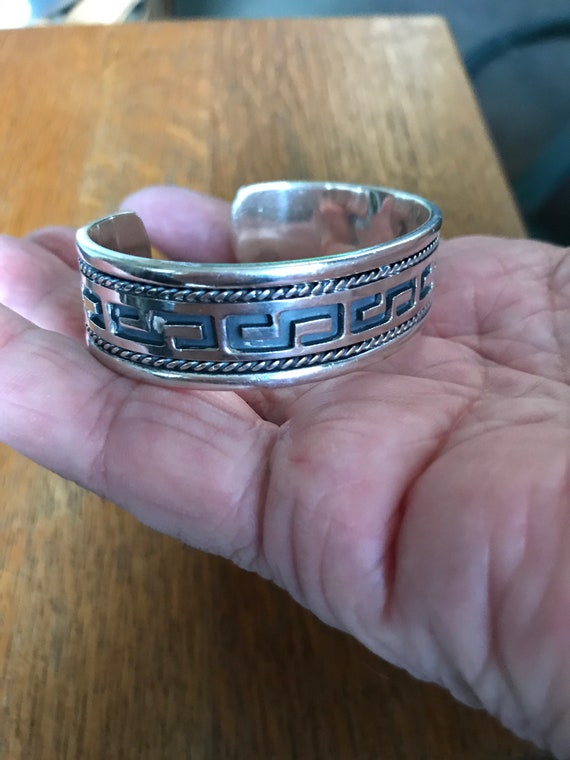 Sterling Silver Cuff Bracelet with Greek Key Desi… - image 5