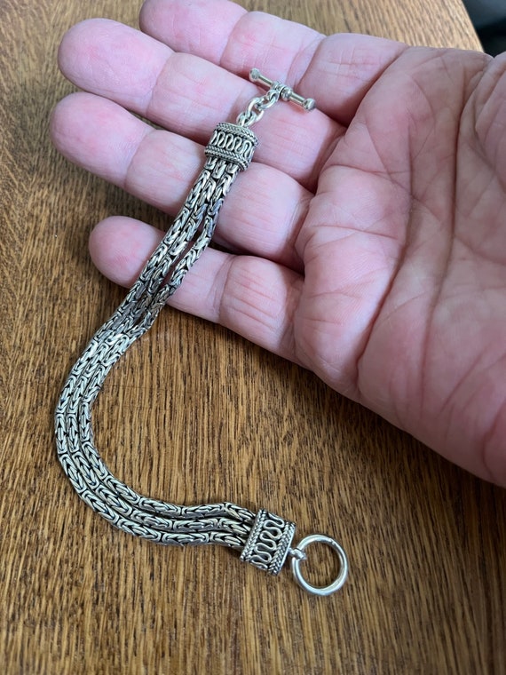 Sterling Silver Three Strand Chain Bracelet 7” - image 4