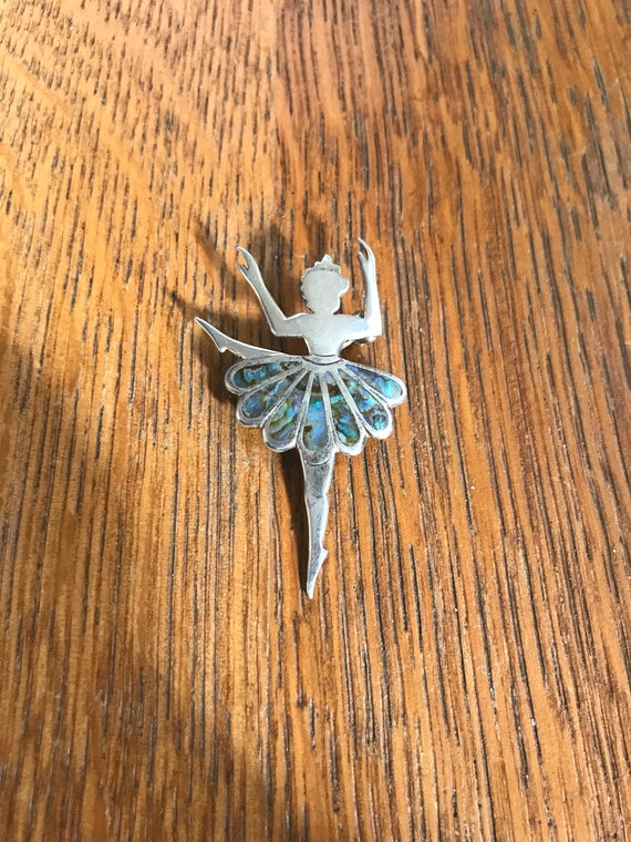 Sterling Silver and Abalone Ballerina Brooch - image 1