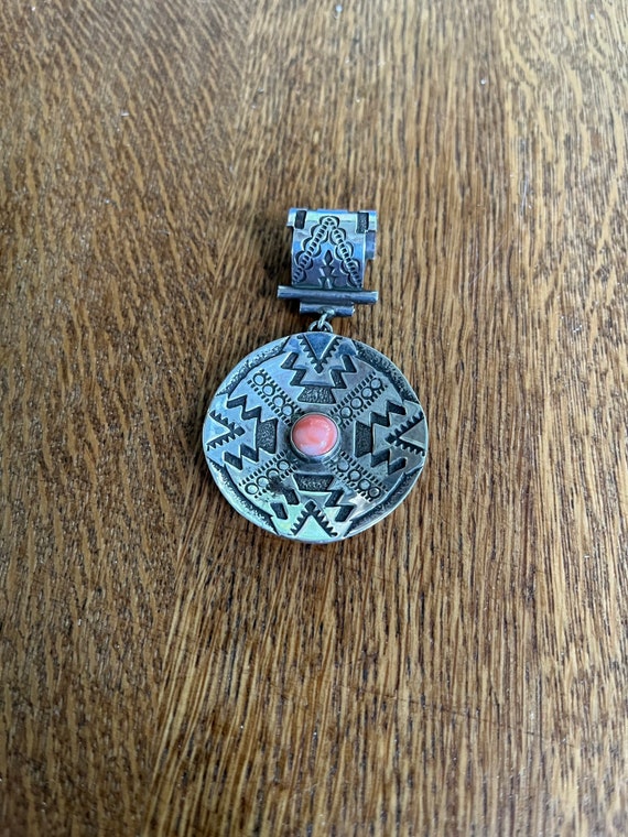 Native American Sterling Silver and Coral Pendant,