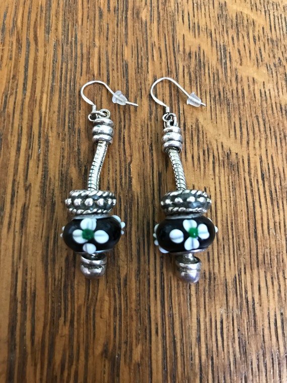 Sterling Silver and Murano Glass Dangle Earrings