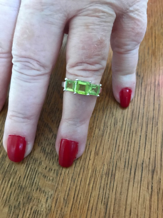 Three Stone Peridot Ring, size 6