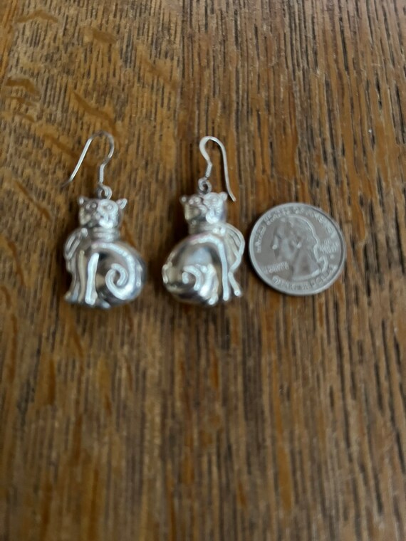 Sterling Silver Cat Dangling Earrings - image 4