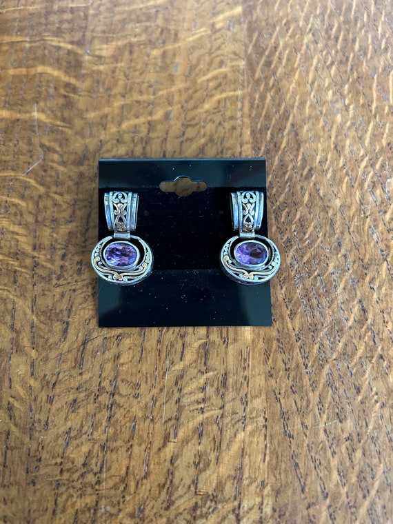 Sterling Silver and 14k Gold Amethyst Drop Earring