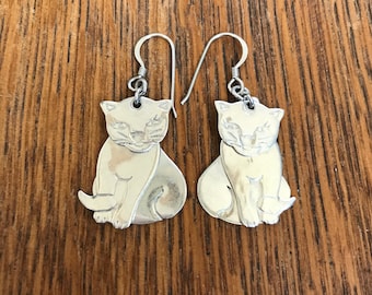 Sterling Silver Cat Dangle Earrings