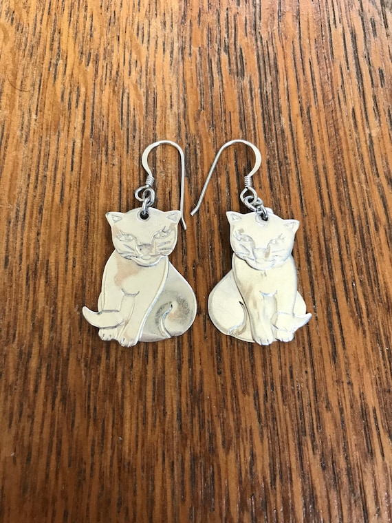 Sterling Silver Cat Dangle Earrings