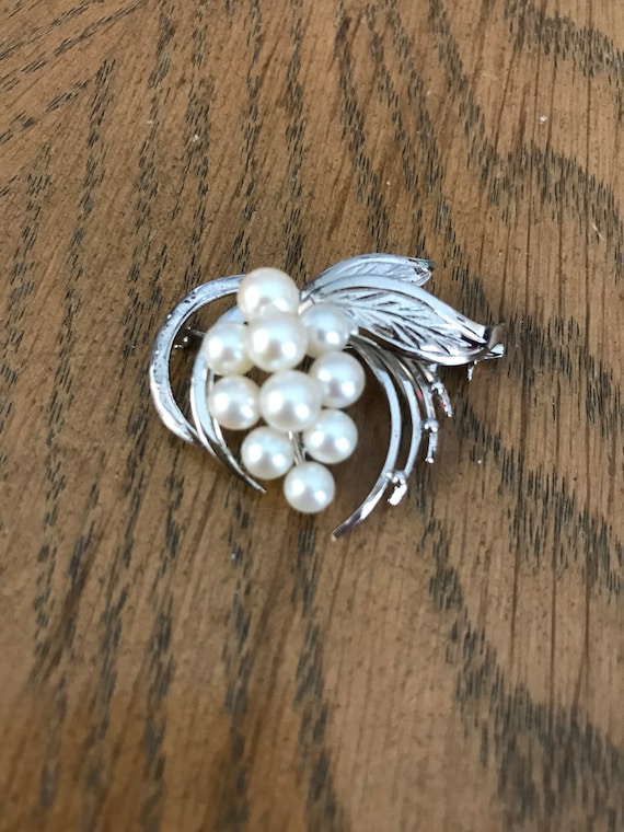 Vintage Real Pearl Cluster and Silver Brooch