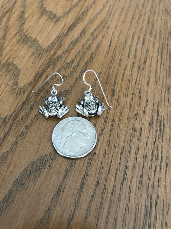 Sterling Silver and Marcasite Frog Dangle Earrings - image 2