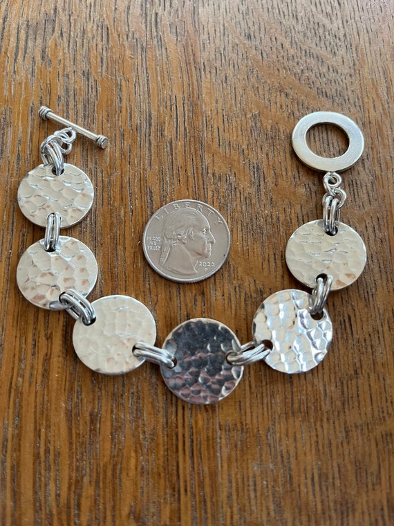Sterling Silver Hammered Circle Link Bracelet 7 1… - image 3