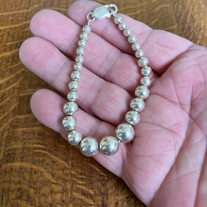 Sterling Silver 5mm to 10mm Beaded Bracelet, 7 1/4”