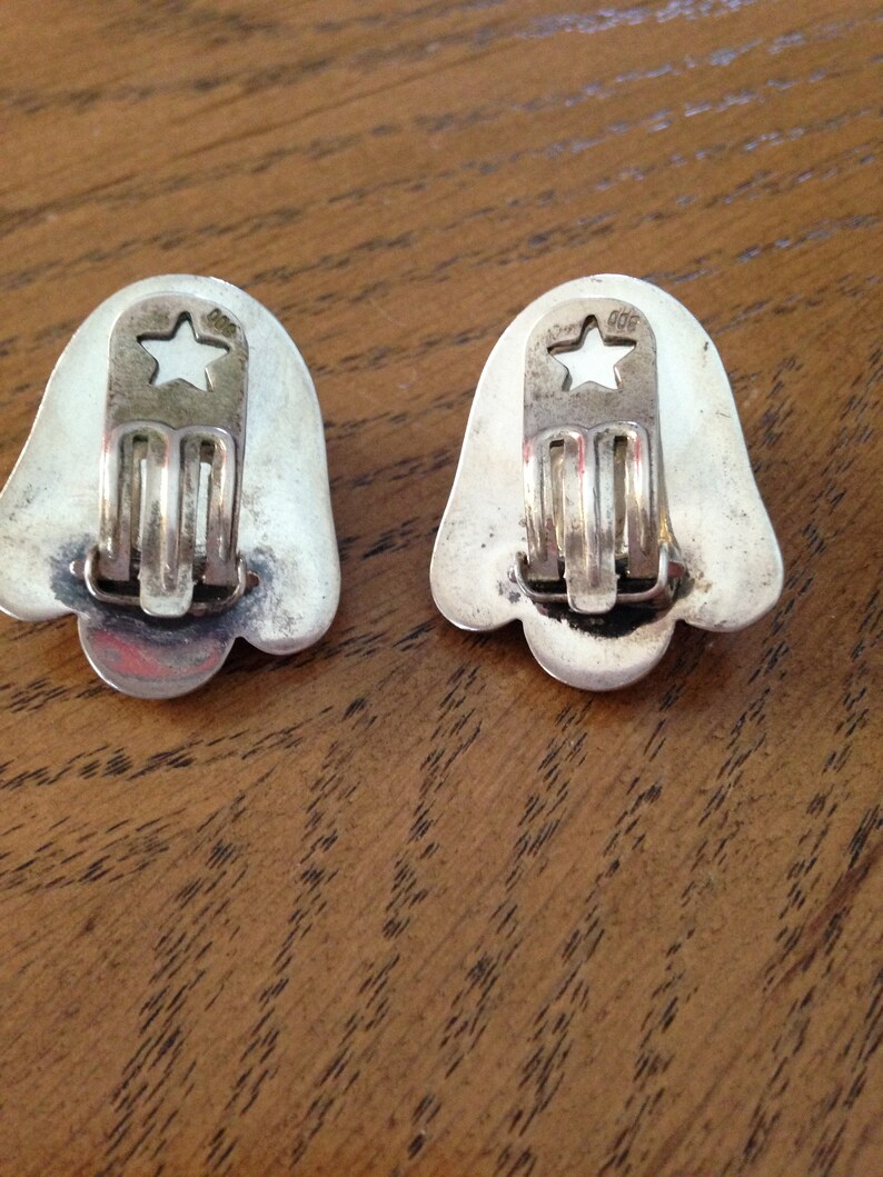 Old Pawn Silver and Jade Clip Earrings