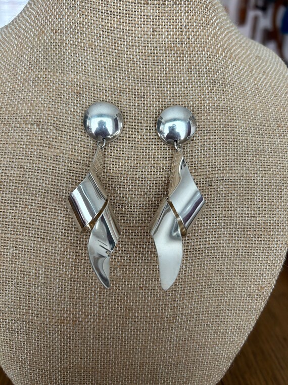 Modern Sterling Silver Spiral Dangle Earrings - image 1