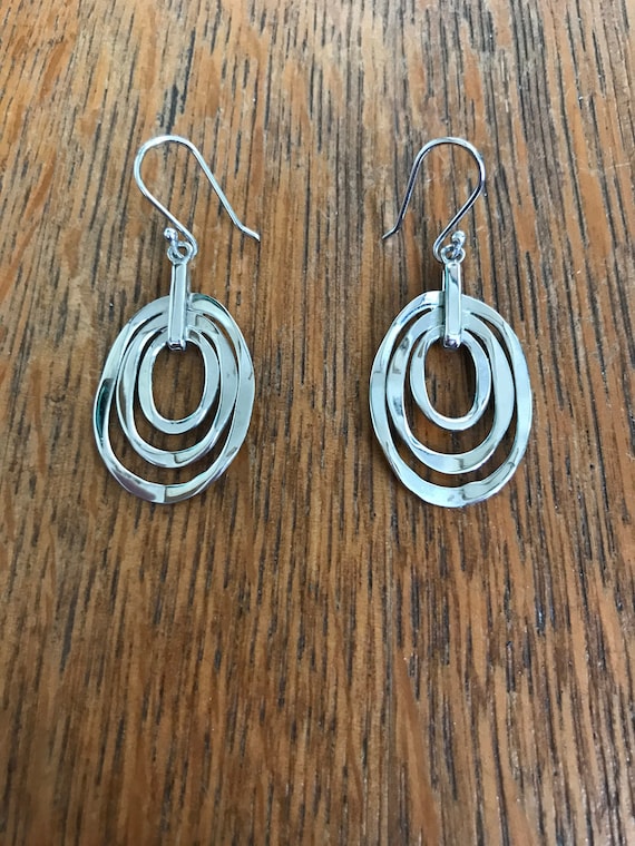Sterling Silver Circular Drop Dangle Earrings - image 1
