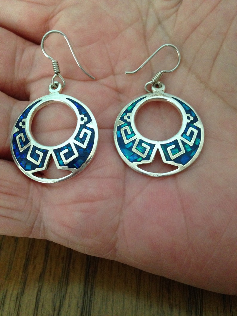 Sterling Silver Hoop with Opal Inlay Earrings