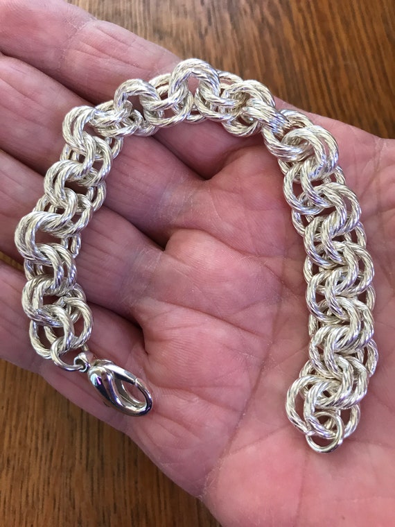 Heavy Sterling Silver Double Link Bracelet Gem