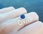 Lapis Lazuli Silver Wire Ring - Adjustable, Blue Gemstone Ring