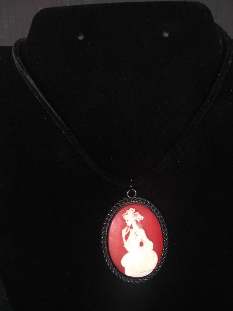 Red Skeleton Cameo Necklace