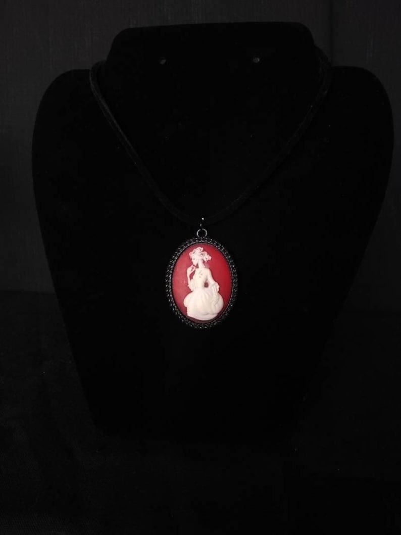 Red Skeleton Cameo Necklace
