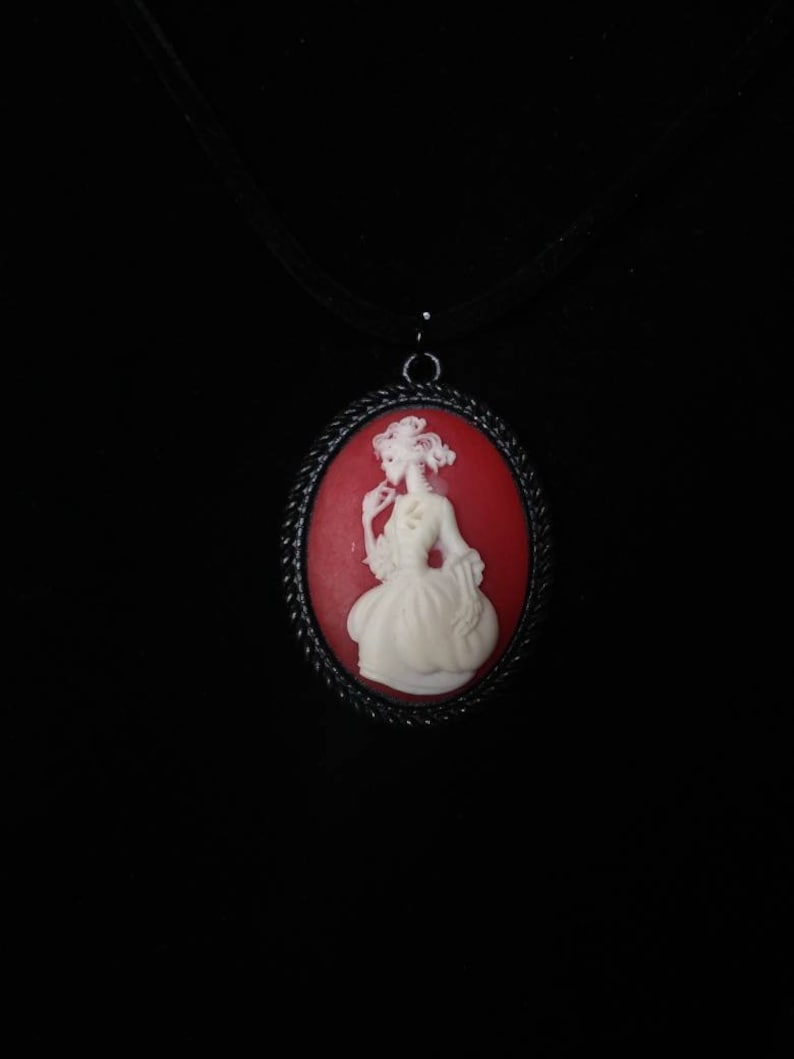 Red Skeleton Cameo Necklace
