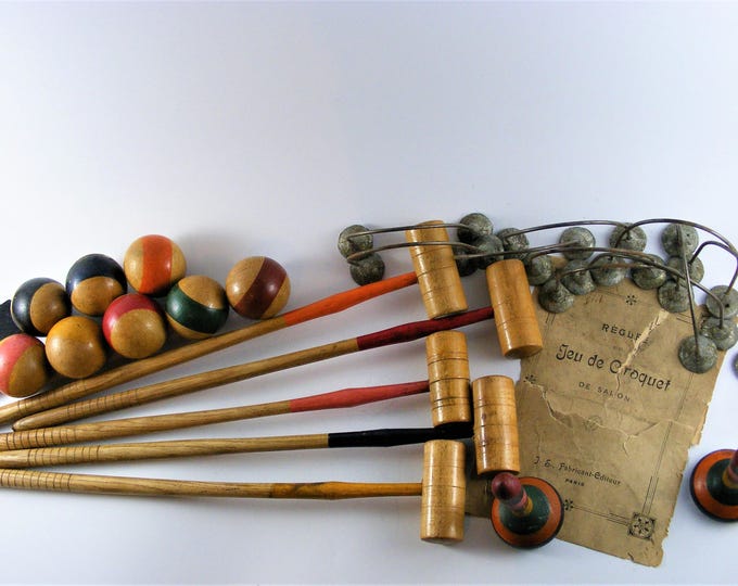 CROQUET SET French Antique Indoor Miniature Wooden Croquet Set regle Du