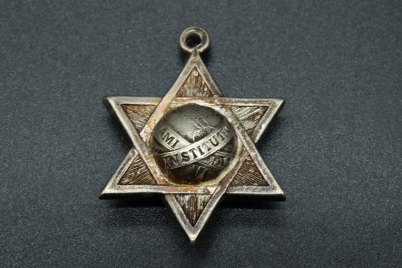 Antique Solid Silver Masonic Pendant - "AMI Insti… - image 2