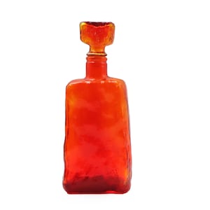 Empoli Amber Orange Glass Decanter Bottle With Stopper Vintage Mid Century 1960s - 1970s